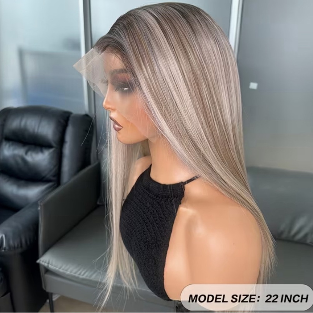 Ash Blonde Straight Lace Front Wig - Women Hair